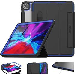 SEYMAC stock Case for iPad Pro 12.9 2020, Protective for iPad Pro 12.9 Smart Cover with Auto Sleep Wake [Clear Back] Stand and [Screen Protector] Feature for iPad Pro 12.9 Inch 4th Gen (Black/Blue)