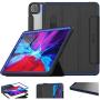 SEYMAC stock Case for iPad Pro 12.9 2020, Protective for iPad Pro 12.9 Smart Cover with Auto Sleep Wake [Clear Back] Stand and [Screen Protector] Feature for iPad Pro 12.9 Inch 4th Gen (Black/Blue)