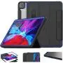 SEYMAC stock Case for iPad Pro 12.9 2020, Protective for iPad Pro 12.9 Smart Cover with Auto Sleep Wake [Clear Back] Stand and [Screen Protector] Feature for iPad Pro 12.9 Inch 4th Gen (Black/Blue)