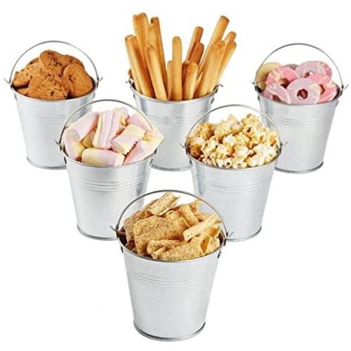NUOLUX Mini Tinplate Metal Bucket Icing French Fries Tin Pails - 6 Pieces