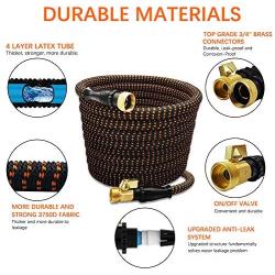 XBUTY Garden Hose Expandable - 2021 Upgraded Water Hose with Improved Anti-Leak System(with 2 Replacement parts), 4-Layer Latex Tube, 3750D Fabric, 9-Way METAL Sprayer, 3/4'' Solid Brass Fittings, 25FT