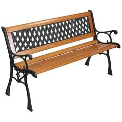 YYAO Garden Bench Outdoor Patio Bench 50'' Metal Bench Park Bench with Armrests Backrest,Hardwood Patio Furniture Bench for Porch Work Entryway Yard Lawn,Bronze & Natural