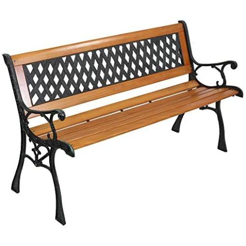 YYAO Garden Bench Outdoor Patio Bench 50'' Metal Bench Park Bench with Armrests Backrest,Hardwood Patio Furniture Bench for Porch Work Entryway Yard Lawn,Bronze & Natural