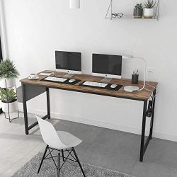 Computer Desk, 55 inch Study Writing Table for Home Office, Industrial Simple Style PC Desk with 1 Storage Bag, 2 Hanger Hooks, 4 Cable Management Sleeves, Black Metal Frame, Rustic Brown Desktop