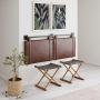 Nathan James Harlow Wall Mount Faux Leather or Fabric Upholstered Headboard, Adjustable Height Vintage Brown Straps with Black Matte Metal Rail, King