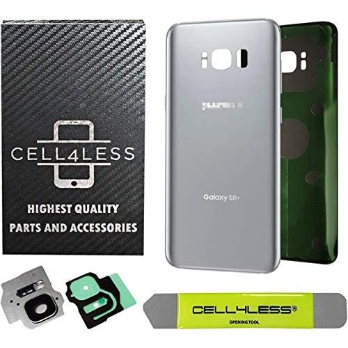 CELL4LESS Replacement Back Glass Cover Back Battery Door w/Custom Removal Tool & Pre-Installed Adhesive for Samsung Galaxy S8 Plus OEM - All Models G955-2 Logo - OEM Replacement (Arctic Silver)