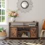 VASAGLE TV Stand for 55-inch TVs with Sliding Barn Doors, Entertainment Center and Media Console, TV Cabinet with Adjustable Storage Shelves, Industrial, Rustic Brown and Black ULTV46BX