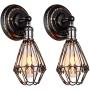 Industrial Wall Sconce, CHICLUX 2 Pack Rustic Metal Wire Cage Wall Lamp Fixture with Dimmable On/Off Switch for Bedroom Farmhouse Barn Porch, Oil Rubbed Bronze Finish