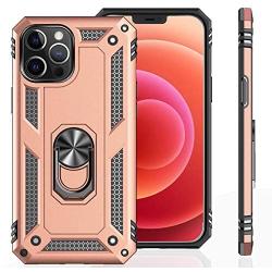 UNKNOK Compatible with iPhone 12 Pro Max 5G Case, [Military Grade ] 15ft Drop Tested Shockproof Protective, Metal Rotating Magnetic Ring Kickstand Cover for iPhone 12 Pro Max 6.7 Inch (Rose Gold)