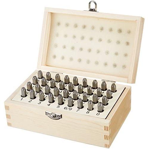 Amazon Basics Metal Alphabet And Number Stamp Kit Tools Set With Wood Box - 5/32 Inch