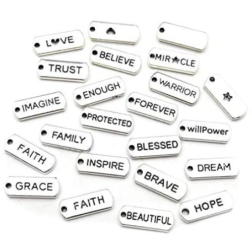 WOCRAFT 40pcs Inspiration Words Charms Craft Supplies Beads Charms Pendants for Crafting Jewelry Findings Making Accessory for DIY Necklace Bracelet (M334-40pcs)