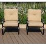 PHI VILLA Patio Spring Motion Metal Dining Chairs with Padded Beige Cushion, Set of 2 for Outdoor Deck, Porch