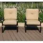 PHI VILLA Patio Spring Motion Metal Dining Chairs with Padded Beige Cushion, Set of 2 for Outdoor Deck, Porch