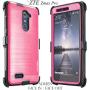 COVRWARE [Iron Tank] case Compatible with ZTE ZMAX PRO/ZTE Carry, with Built-in [Screen Protector] Full-Body Rugged Holster Armor Case [Brushed Metal Texture Design][Belt Clip][Kickstand], Pink