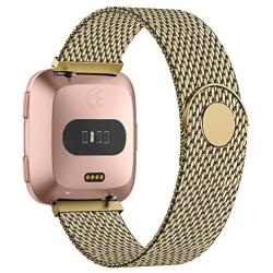 POY Bands Compatible for Fitbit Versa 2/Fitbit Versa/Fitbit Versa Lite for Women Men, Metal Stainless Steel Mesh Loop Replacement Strap for Versa,Gold Small