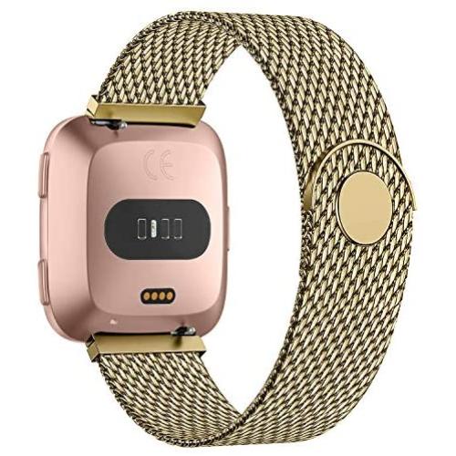 POY Bands Compatible for Fitbit Versa 2/Fitbit Versa/Fitbit Versa Lite for Women Men, Metal Stainless Steel Mesh Loop Replacement Strap for Versa,Gold Small