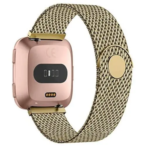 POY Bands Compatible for Fitbit Versa 2/Fitbit Versa/Fitbit Versa Lite for Women Men, Metal Stainless Steel Mesh Loop Replacement Strap for Versa,Gold Small