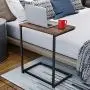 Homemaxs C Table Sofa Side End Table Wood Finish Steel Construction 26-Inch for Small Space