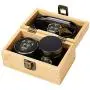 Fess Product Day Of The Dead Stash Box Combo - 2.5 Inch Heavy Full Size Titanium 4 Part Herb Grinder - DOD UV Glass stash jar - Day Of the Dead Wood Bamboo Box