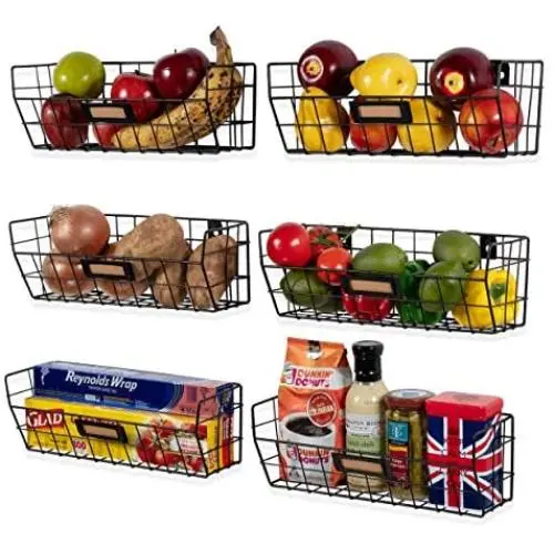 Wall35 Macon Hanging Fruit Basket for Kitchen Organization and Storage, Wall Mounted Metal Wire Baskets Set of 6 Black Wall35 Macon Hanging Fruit Basket for Kitchen Organization and Storage, Wall Mounted Metal Wire Baskets Set of 6 Black