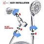 High-Pressure Handheld Shower Head 6-Setting - 5-inch Handheld Rain Shower head with Hose - Powerful Shower Spray Even with Low Water Pressure in Supply Pipeline