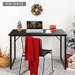 BOSSIN Office Small Desk 39Computer PC Table Study Writing Table for Home Office, Modern Simple Style PC Desk, Black Metal Frame Small Place (Black)