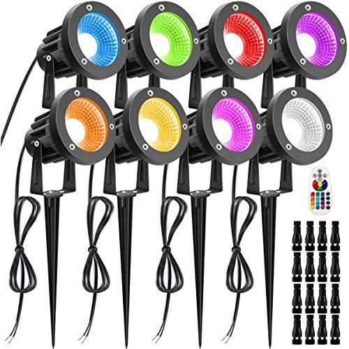 Landscape Lights LUYE 12W RGB Remote Control LED Landscape Lighting with Low Voltage Connector Pathway Lights IP66 Waterproof Color Changing Garden Yards Decorative Lights for Indoors Outdoors 8 Pack