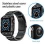 HATALKIN Compatible with Apple Watch Band 44mm with Metal Bumper Case,Rugged Men Bands for Apple Watch SE/iWatch Series 6 5 4,Stainless Steel Protective Cases Protector Drop-Proof Shockproof (Black)