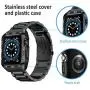 HATALKIN Compatible with Apple Watch Band 44mm with Metal Bumper Case,Rugged Men Bands for Apple Watch SE/iWatch Series 6 5 4,Stainless Steel Protective Cases Protector Drop-Proof Shockproof (Black)