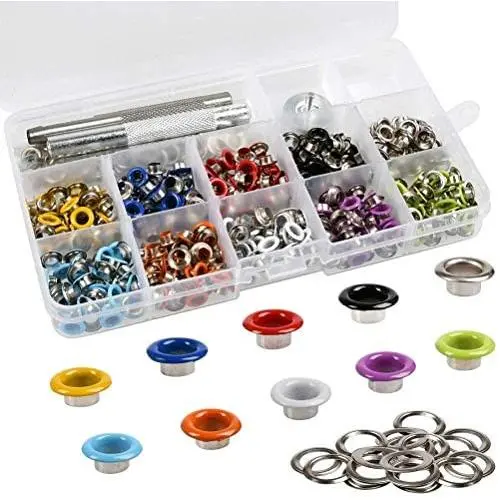 OFNMY 400 Sets 3/16 Inch DIY Multi-Color Grommets Kit Metal Eyelets with Installation Tools and Instructor OFNMY 400 Sets 3/16 Inch DIY Multi-Color Grommets Kit Metal Eyelets with Installation Tools and Instructor