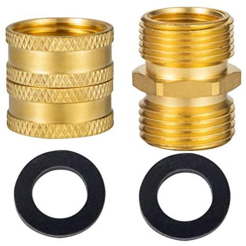 Breezliy Garden Hose Connector Adapter,2-Pack Couple 3/4 Inch GHT End Connector Fitting,Industrial Metal Brass Garden Hose to Pipe NPT Fitting Connect with 4 Washers