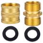 Breezliy Garden Hose Connector Adapter,2-Pack Couple 3/4 Inch GHT End Connector Fitting,Industrial Metal Brass Garden Hose to Pipe NPT Fitting Connect with 4 Washers