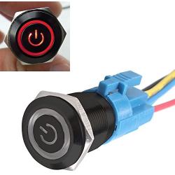 ESUPPORT Black 16mm 12V 3A Power Symbol Angel Eye Halo Car Red LED Light Metal Push Button Toggle Switch Socket Plug Wire