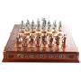 GiftHome Metal Chess Set for Adult Historical Antique Copper Rome Figures Handmade Pieces and Natural Solid Wooden Chess Board with Original Pearl Around Board and Storage Inside King 4 inc