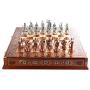 GiftHome Metal Chess Set for Adult Historical Antique Copper Rome Figures Handmade Pieces and Natural Solid Wooden Chess Board with Original Pearl Around Board and Storage Inside King 4 inc