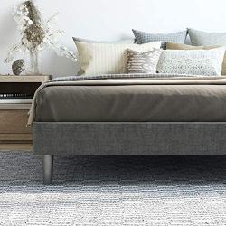 Classic Brands Claridge Upholstered Mattress Foundation | Platform Bed | Metal Frame with Wood Slat Support | Grey, Queen