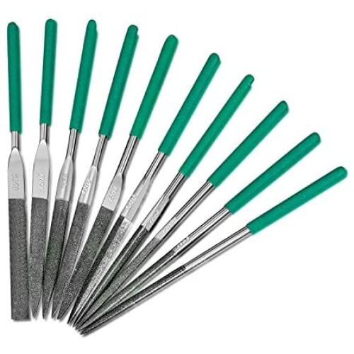 Fatmingo 10-Piece Precision Needle File Set 120 Grit, Super Hard Nickel Coated Diamond File Set, Jewelers Files for Filing Metal Ceramic Stone Jewelry Glass 5x180mm