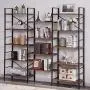 SUPERJARE Triple Wide 5-Tier Bookshelf, Rustic Industrial Style Book Shelf, Wood and Metal Bookcase Furniture for Home & Office - Rustic Brown