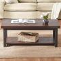 DYH Coffee Tables for Living Room, Rustic Wood and Metal Cocktail Table with Shelf, 47 Inch Vintage Espresso