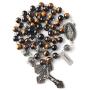 HanlinCC 8mm Tiger Eyes Beads with 10mm Metal Our Father Beads Rosary with Miraculous Center Piece and Cross with Leather Gift Box