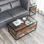 VASAGLE GLATAL Glass Coffee Table with 2 Drawers, Tempered Glass Top with Storage Shelf, Living Room, Lounge, Stable Steel Frame, Industrial, Rustic Brown and Black ULCT31BXV1