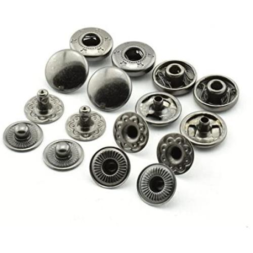 120 Sets 10mm Metal Snap Fasteners Press Stud Rounded Sewing Rivet Buttons Clothing Leather Craft DIY Poppers Black