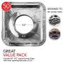 Gas Burner Liners (50 Pack) Disposable Aluminum Foil Square Stove Burner Covers - 8.5 Inch Gas Range Protector Bibs Keep Stove Clean - Foil Liners to Catch Oil, Grease and Food Spills