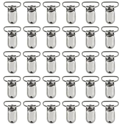 Marrywindix 50pcs 1'' Pacifier Suspender Clips, Pacifier Clips for Making Pacifier Holders Bib Clips Toy Holder Silver