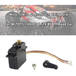 Binory Upgrade Metal 5 Wire Gear Servo + Swing Arm Part Compatible with WLTOYS 144001 1/14 RC Car