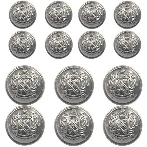 14 Piece Metal Blazer Button Set - for Blazer, Suits, Sport Coat, Uniform, Jacket (Silver)