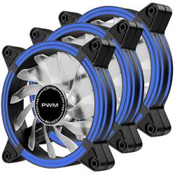 EZDIY-FAB 120mm PWM Blue LED Fan, Dual-Frame LED Case Fan for PC Cases, High Airflow Quiet,CPU Coolers, and Radiators,4-Pin-3-Pack