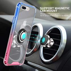 DAUPIN iPhone 8 Plus Case, Clear iPhone 7 Plus Case with 360 Rotatable Ring Kickstand Magnetic Metal Car Mount Soft TPU Bumper PC Back Shochproof Protective Case for iPhone 7/8 Plus (Pink Blue)