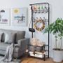 Yaheetech Hall Tree Metal Entryway 18 Hooks Coat Rack with 3-Tier Shoe Rack Bench Hat Umbrella Stand Hallway Organiser,Entryway Bench with Coat Rack Black