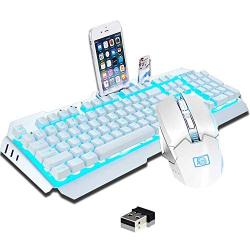 Rechargeable Keyboard and Mouse,Suspended Keycap Mechanical Feel Metal Panel Gaming Keyboard Mouse Combo,3800mAh Large Capacity Lithium Battery,Anti-ghosting (White)